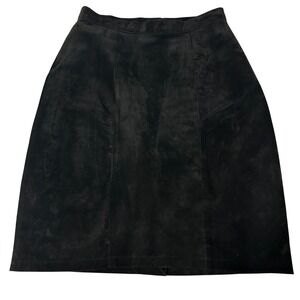 Black Suede Leather Pencil Skirt Lined Size 10 Streetwear Y2K